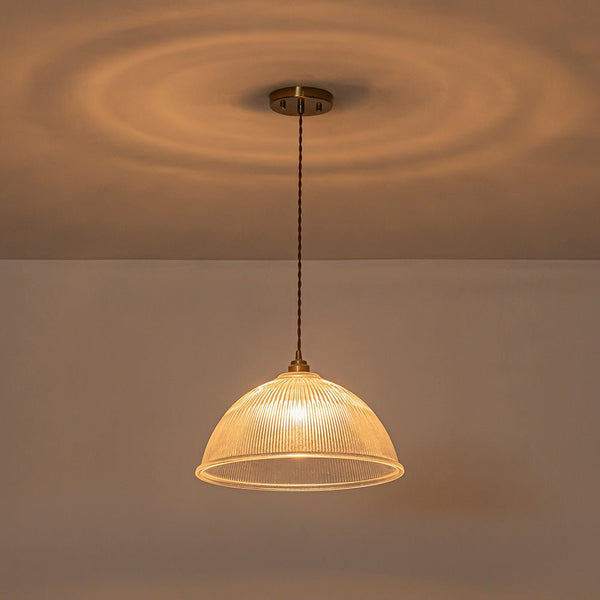 Modern Ribbed Glass Dome - Shaped Single Pendant Light - Yiilighting