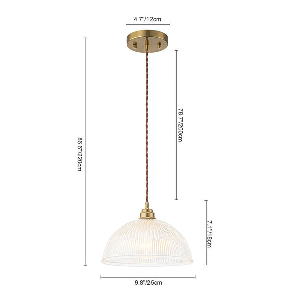 Modern Ribbed Glass Dome - Shaped Single Pendant Light - Yiilighting
