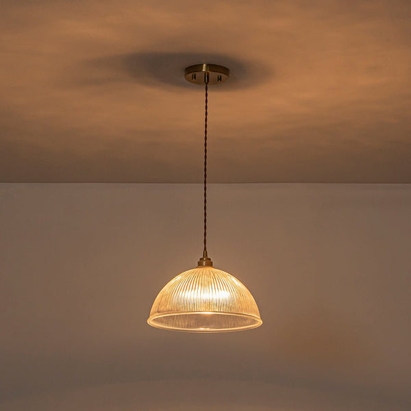 Modern Ribbed Glass Dome - Shaped Single Pendant Light - Yiilighting
