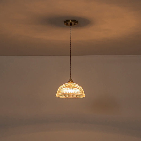 Modern Ribbed Glass Dome - Shaped Single Pendant Light - Yiilighting