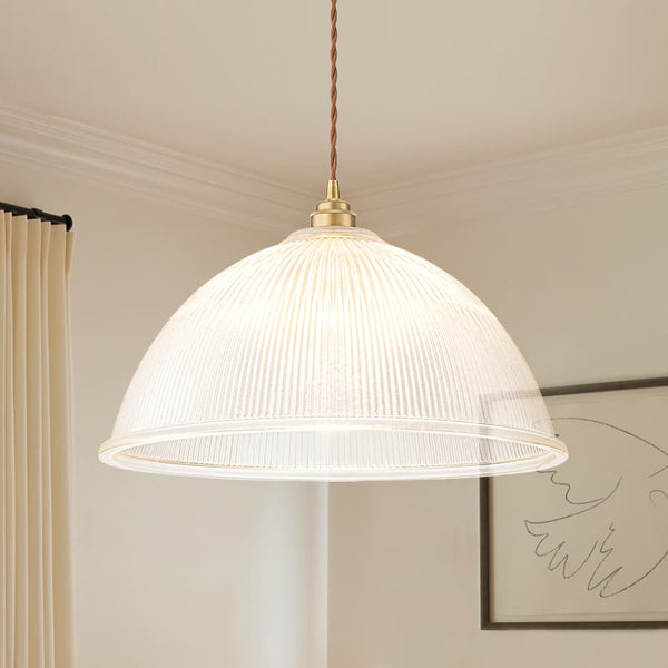 Modern Ribbed Glass Dome - Shaped Single Pendant Light - Yiilighting