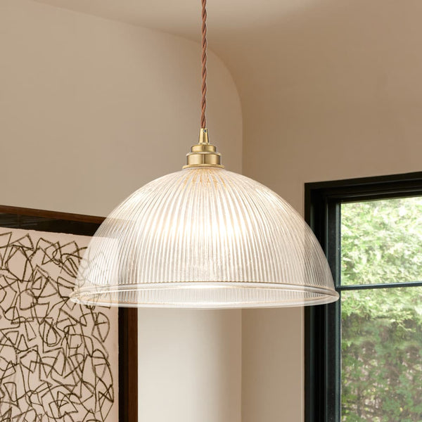 Modern Ribbed Glass Dome - Shaped Single Pendant Light - Yiilighting