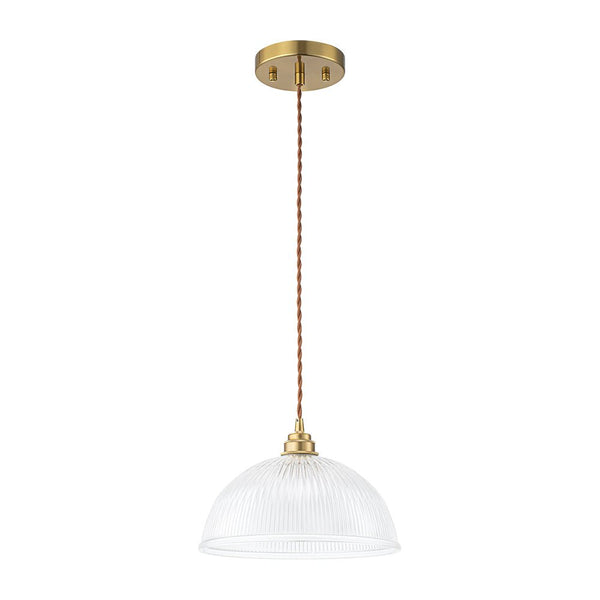 Modern Ribbed Glass Dome - Shaped Single Pendant Light - Yiilighting