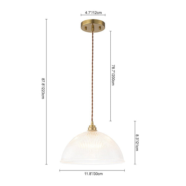 Modern Ribbed Glass Dome - Shaped Single Pendant Light - Yiilighting