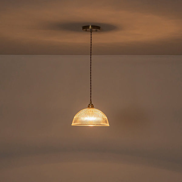 Modern Ribbed Glass Dome - Shaped Single Pendant Light - Yiilighting