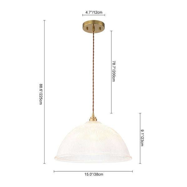 Modern Ribbed Glass Dome - Shaped Single Pendant Light - Yiilighting