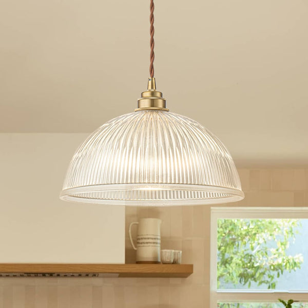Modern Ribbed Glass Dome - Shaped Single Pendant Light - Yiilighting