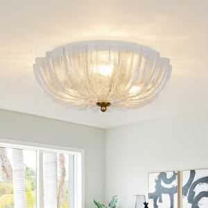 Modern Romantic 3 - Light Daisy Crackled Glass Round Flush Mount Ceiling Light - Yiilighting