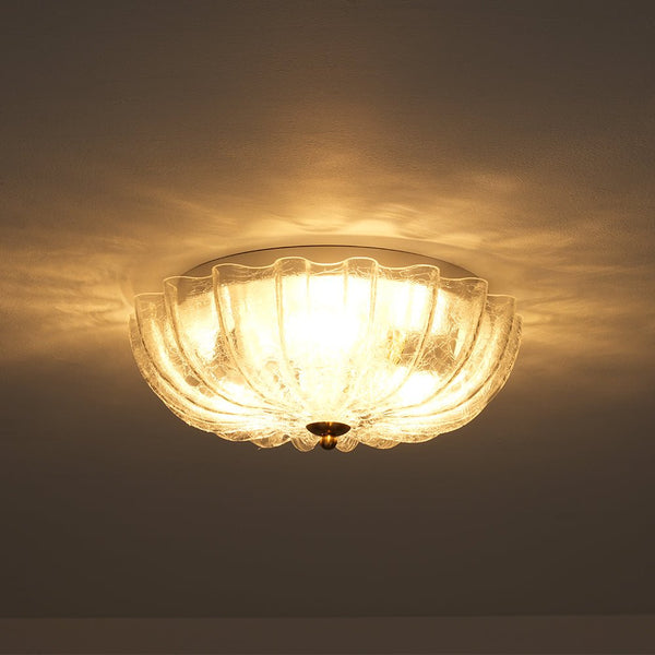 Modern Romantic 3 - Light Daisy Crackled Glass Round Flush Mount Ceiling Light - Yiilighting