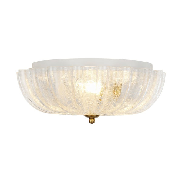 Modern Romantic 3 - Light Daisy Crackled Glass Round Flush Mount Ceiling Light - Yiilighting