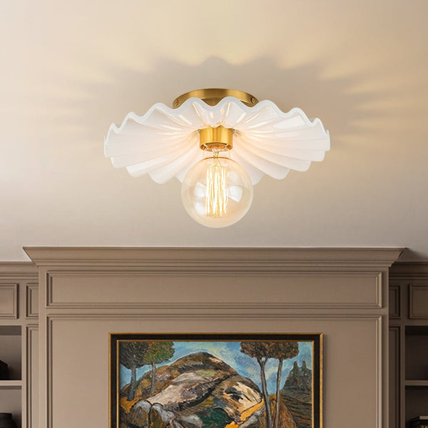 Modern Ruffled Pleated Semi - Flush Mount Ceiling Light - Yiilighting