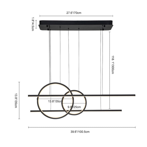 Modern Two Ring Black Linear LED Chandelier - Yiilighting