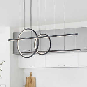 Modern Two Ring Black Linear LED Chandelier - Yiilighting