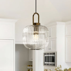Modern Vintage Stripe Clear Glass Lantern - Shaped Single Pendant Light - Yiilighting