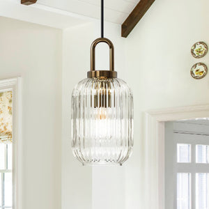 Modern Vintage Stripe Clear Glass Lantern - Shaped Single Pendant Light - Yiilighting