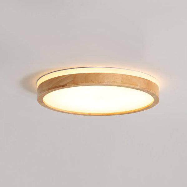 Modern Wooden Round LED Dimmable Flush Mount Ceiling Light - Yiilighting