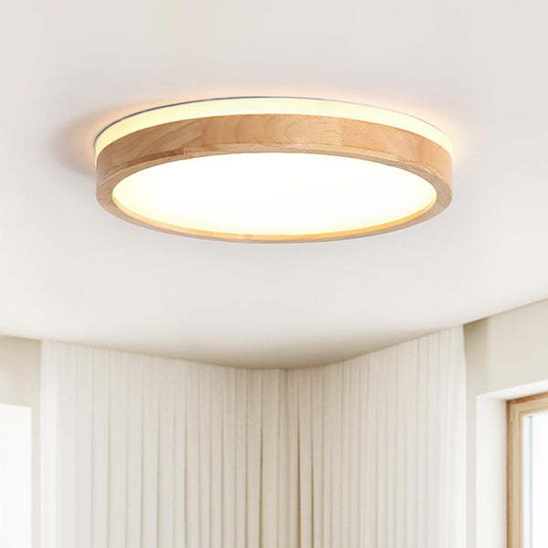 Modern Wooden Round LED Dimmable Flush Mount Ceiling Light - Yiilighting