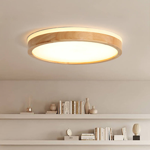 Modern Wooden Round LED Dimmable Flush Mount Ceiling Light - Yiilighting