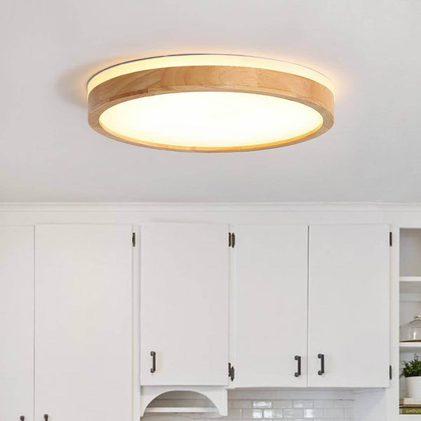 Modern Wooden Round LED Dimmable Flush Mount Ceiling Light - Yiilighting