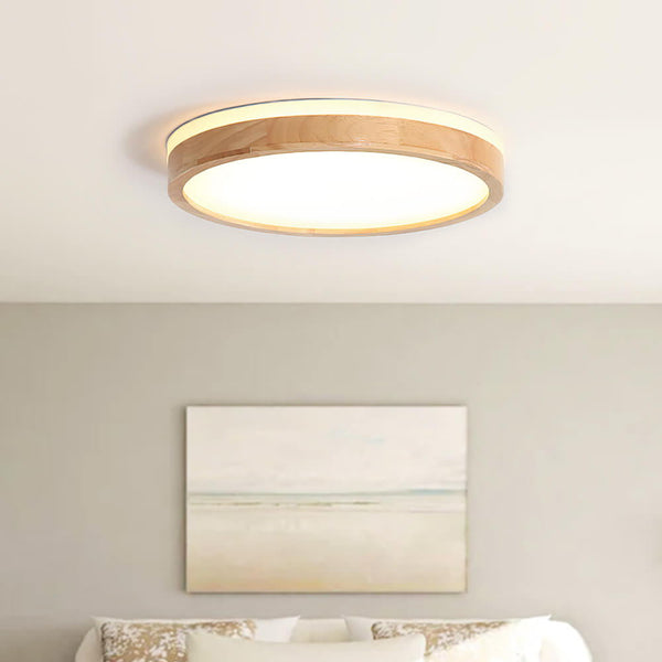 Modern Wooden Round LED Dimmable Flush Mount Ceiling Light - Yiilighting