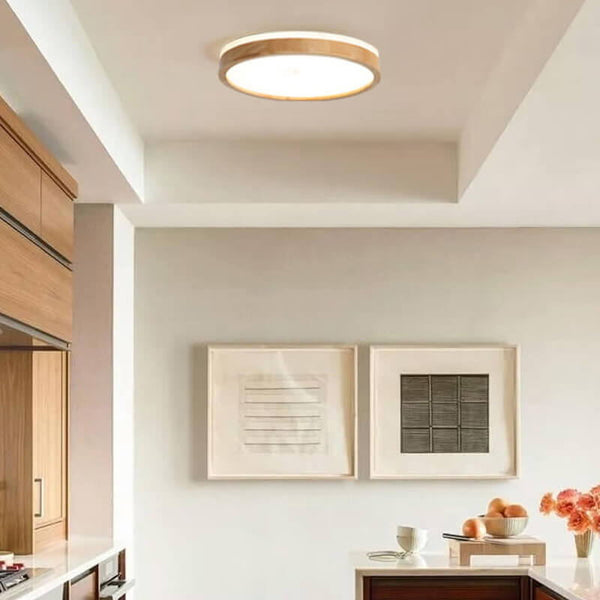 Modern Wooden Round LED Dimmable Flush Mount Ceiling Light - Yiilighting