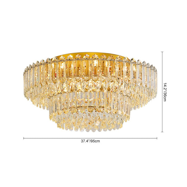 Multi - Size Luxury K9 Crystal Tiered Flush Mount Ceiling Light - Yiilighting