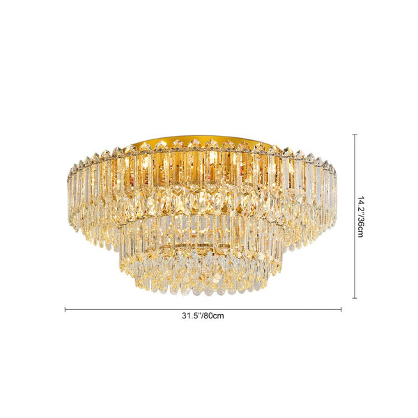 Multi - Size Luxury K9 Crystal Tiered Flush Mount Ceiling Light - Yiilighting