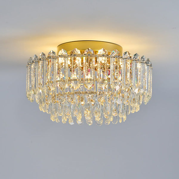 Multi - Size Luxury K9 Crystal Tiered Flush Mount Ceiling Light - Yiilighting