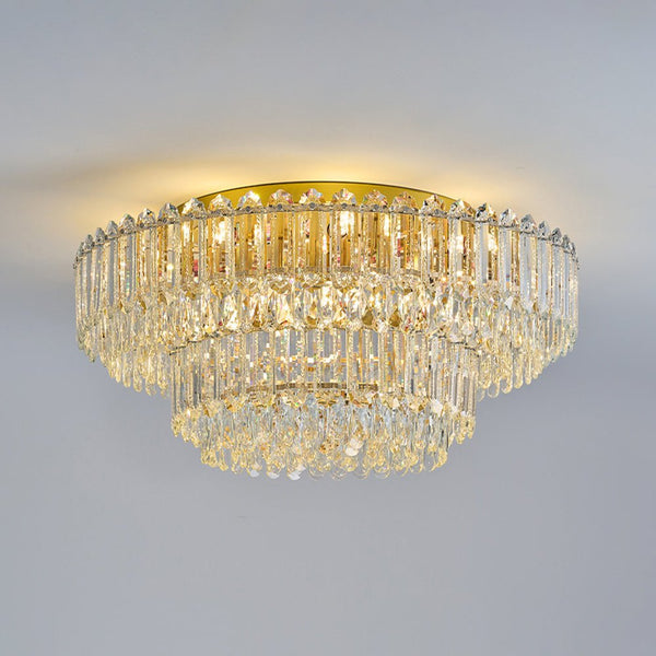 Multi - Size Luxury K9 Crystal Tiered Flush Mount Ceiling Light - Yiilighting