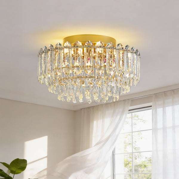 Multi - Size Luxury K9 Crystal Tiered Flush Mount Ceiling Light - Yiilighting