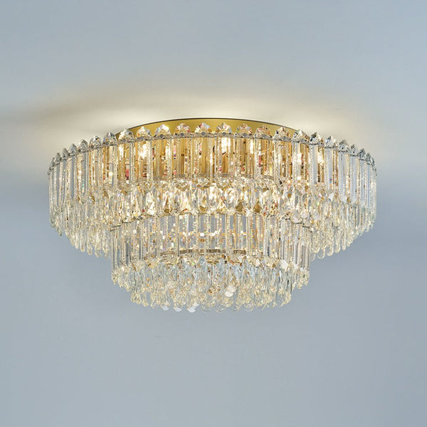 Multi - Size Luxury K9 Crystal Tiered Flush Mount Ceiling Light - Yiilighting