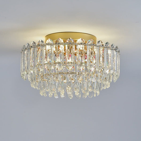 Multi - Size Luxury K9 Crystal Tiered Flush Mount Ceiling Light - Yiilighting