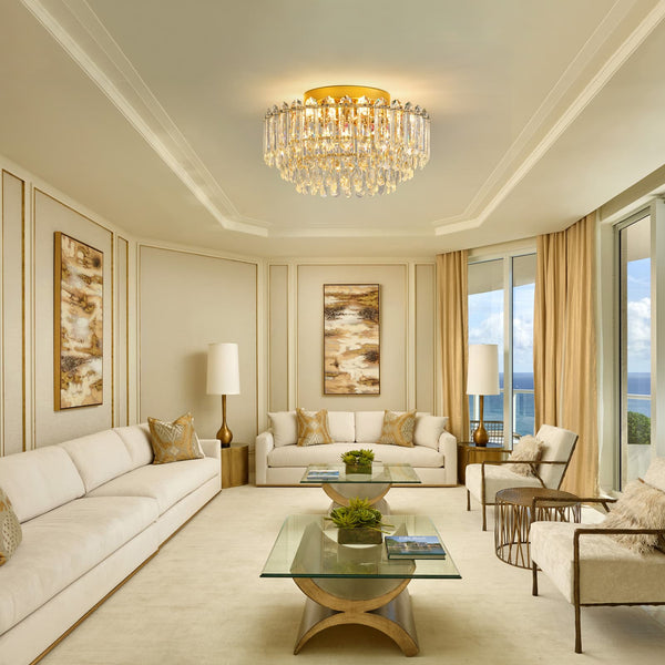 Multi - Size Luxury K9 Crystal Tiered Flush Mount Ceiling Light - Yiilighting