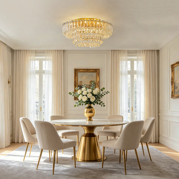 Multi - Size Luxury K9 Crystal Tiered Flush Mount Ceiling Light - Yiilighting