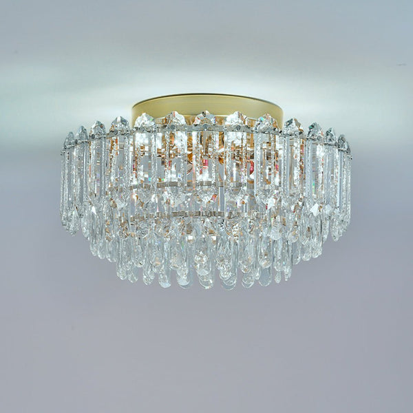 Multi - Size Luxury K9 Crystal Tiered Flush Mount Ceiling Light - Yiilighting