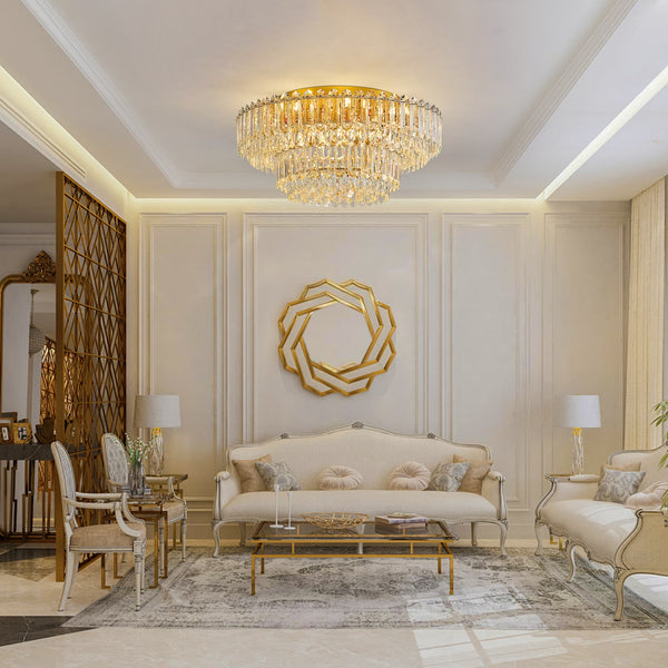 Multi - Size Luxury K9 Crystal Tiered Flush Mount Ceiling Light - Yiilighting