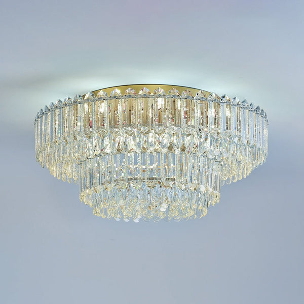 Multi - Size Luxury K9 Crystal Tiered Flush Mount Ceiling Light - Yiilighting