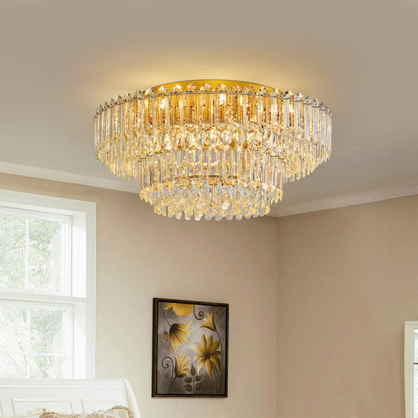 Multi - Size Luxury K9 Crystal Tiered Flush Mount Ceiling Light - Yiilighting