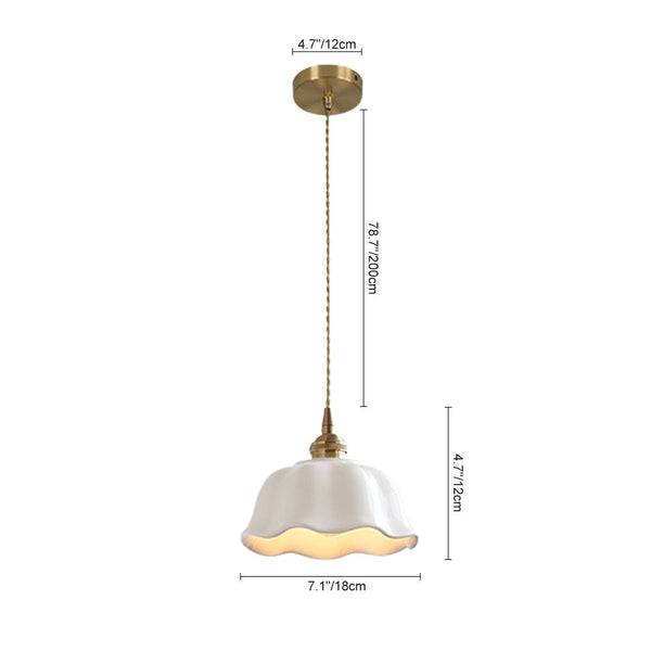 Natural Botanical Cream Lotus Leaf Wavy Rim Milky Glass Pendant Light - Yiilighting