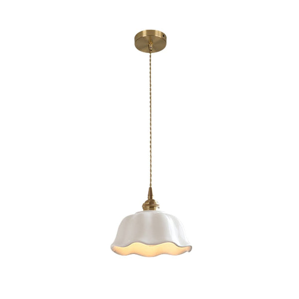 Natural Botanical Cream Lotus Leaf Wavy Rim Milky Glass Pendant Light - Yiilighting
