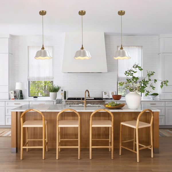 Natural Botanical Cream Lotus Leaf Wavy Rim Milky Glass Pendant Light - Yiilighting