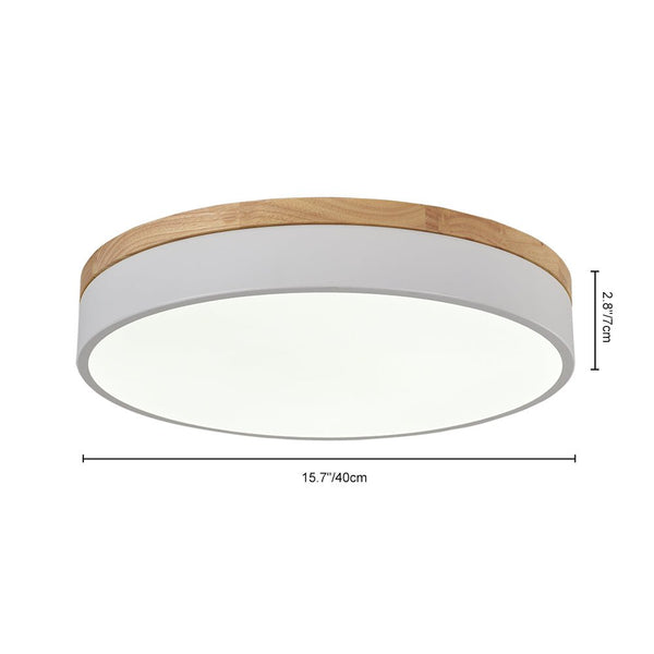 Natural Wood Trim Dimmable LED Round Flush Ceiling Light - Yiilighting