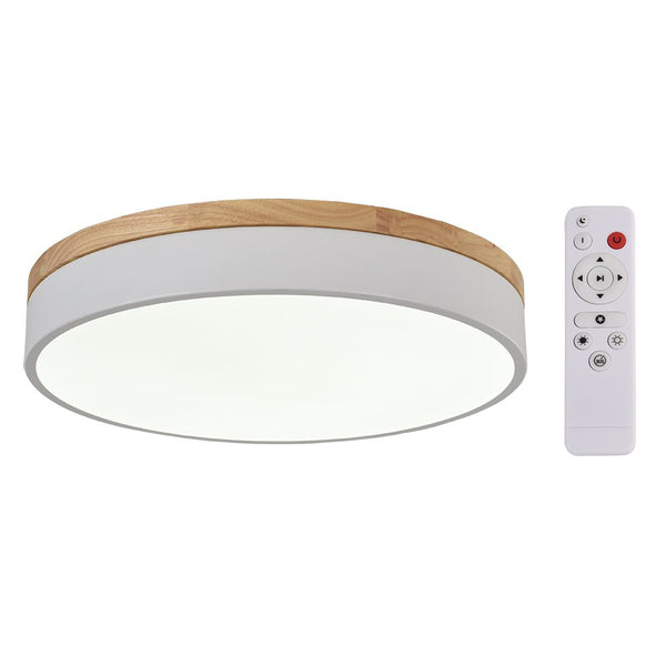 Natural Wood Trim Dimmable LED Round Flush Ceiling Light - Yiilighting