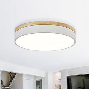 Natural Wood Trim Dimmable LED Round Flush Ceiling Light - Yiilighting