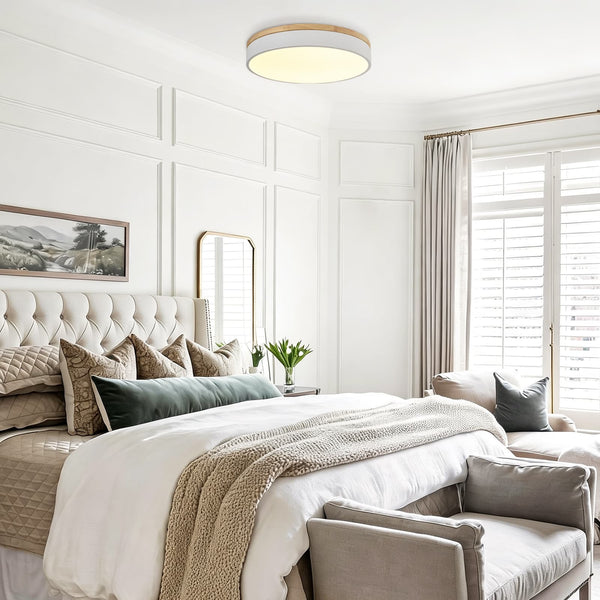 Natural Wood Trim Dimmable LED Round Flush Ceiling Light - Yiilighting