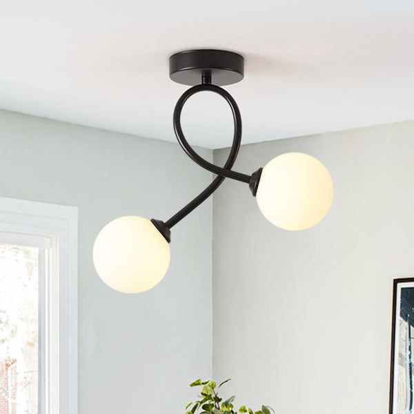 Nordic 2-light Artistic curved Opal Glass Semi Flush - Yiilighting