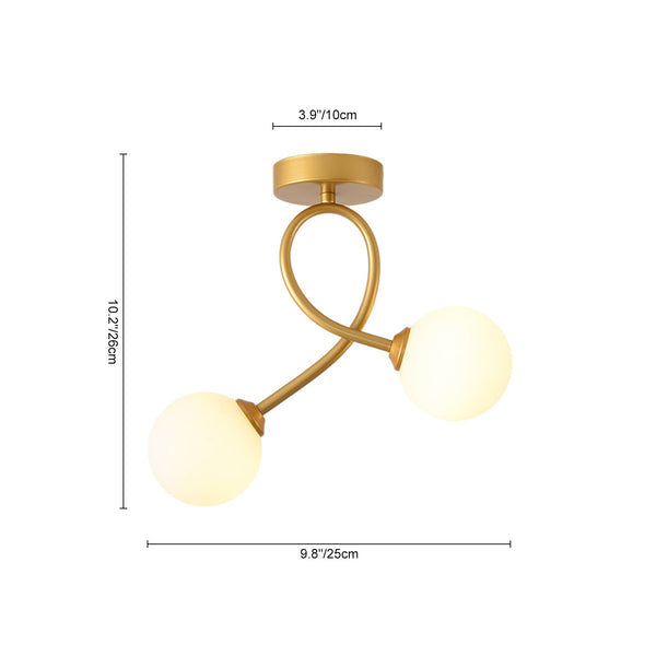 Nordic 2-light Artistic curved Opal Glass Semi Flush - Yiilighting