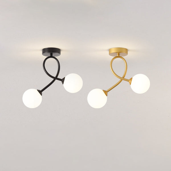 Nordic 2-light Artistic curved Opal Glass Semi Flush - Yiilighting