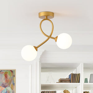 Nordic 2-light Artistic curved Opal Glass Semi Flush - Yiilighting