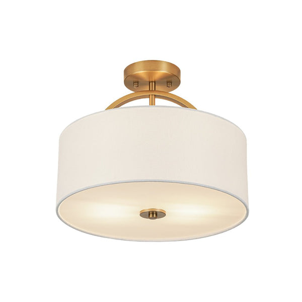 Nordic Minimalist 2-Light Round Drum White Fabric Ceiling Lamp - Yiilighting